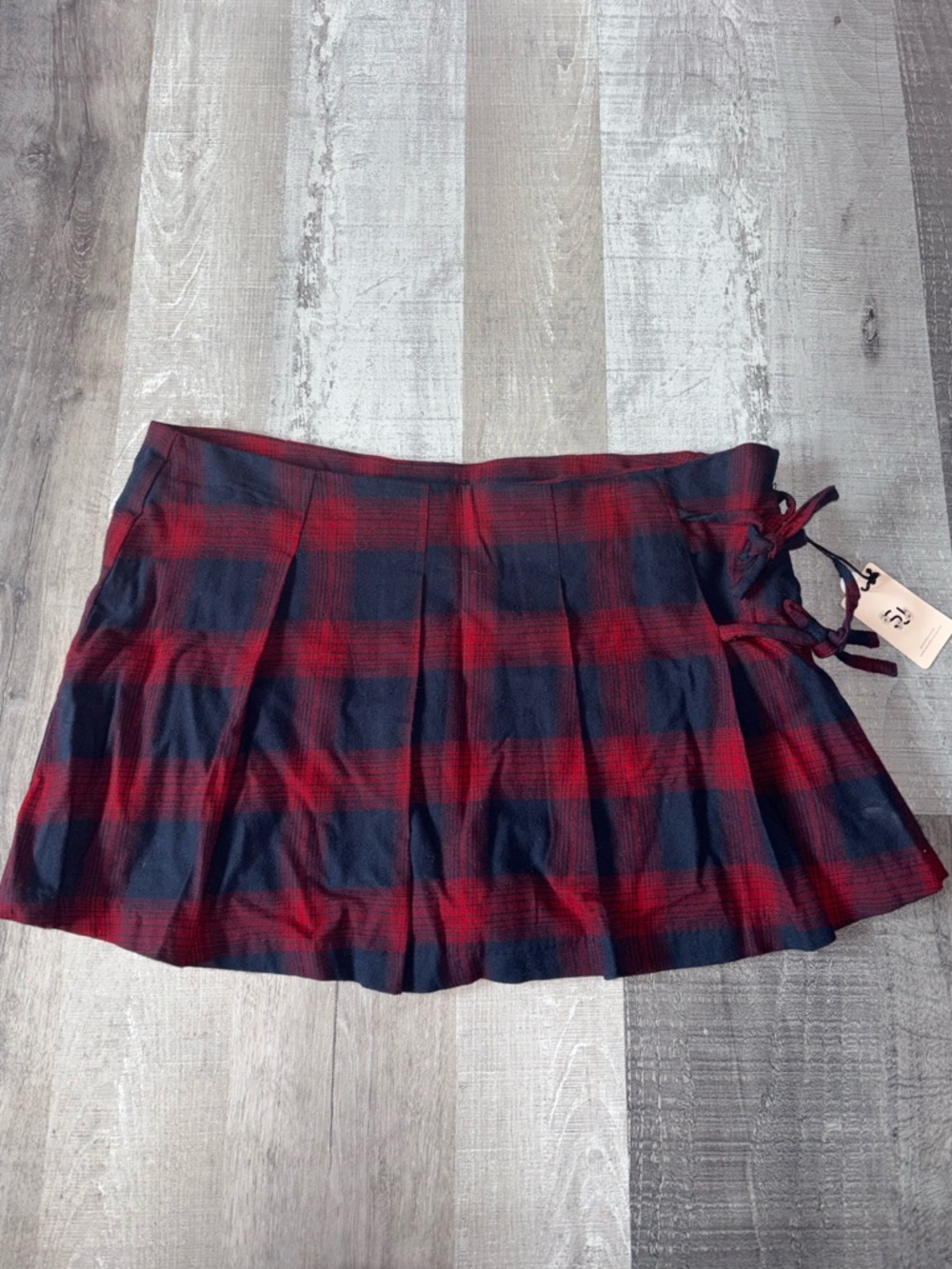 💋NWT Sincerely Jules Red & Navy Plaid Pleated Mini Skirt with Side Tie